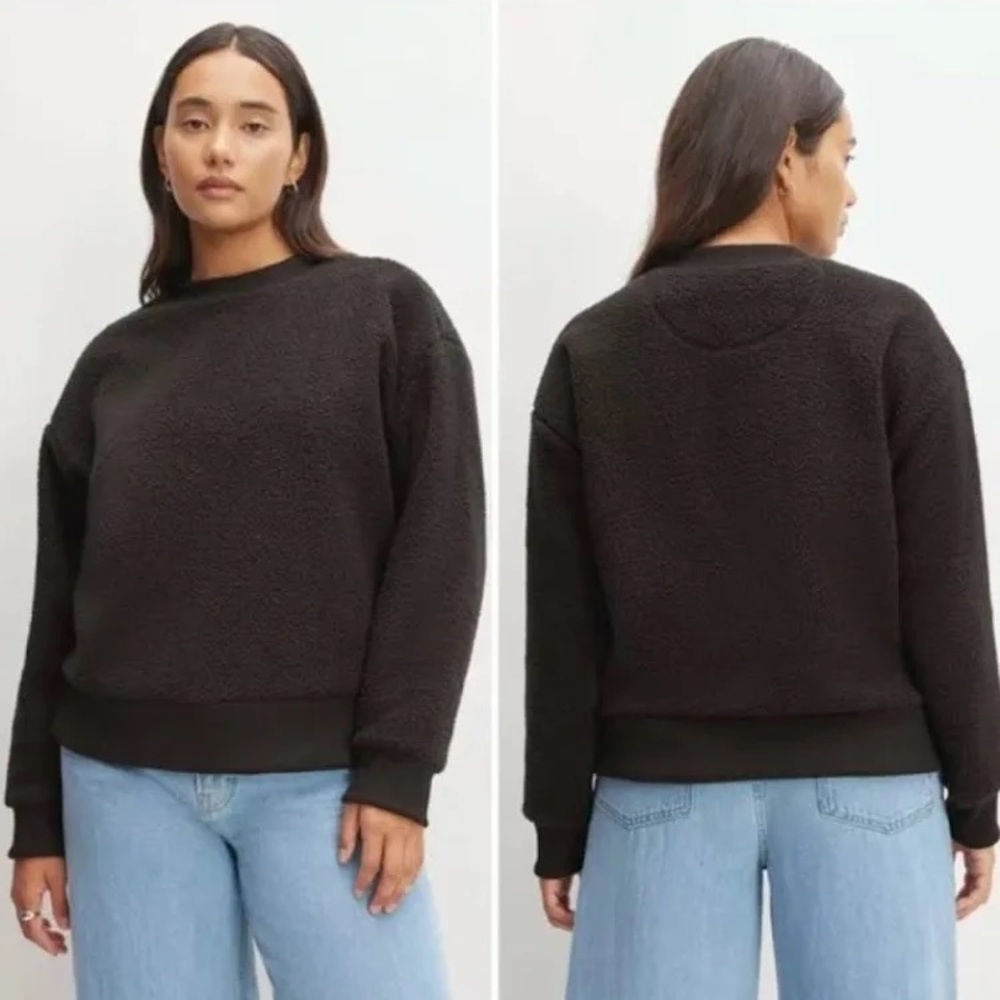 Everlane ReNew Cozy Black Teddy Fleece Pullover